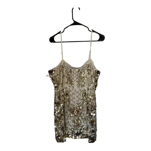 ASOS Edition Gold Sequin Pearl Beaded Sleeveless Square Neck Cocktail Mini Dress - Picture 5 of 8